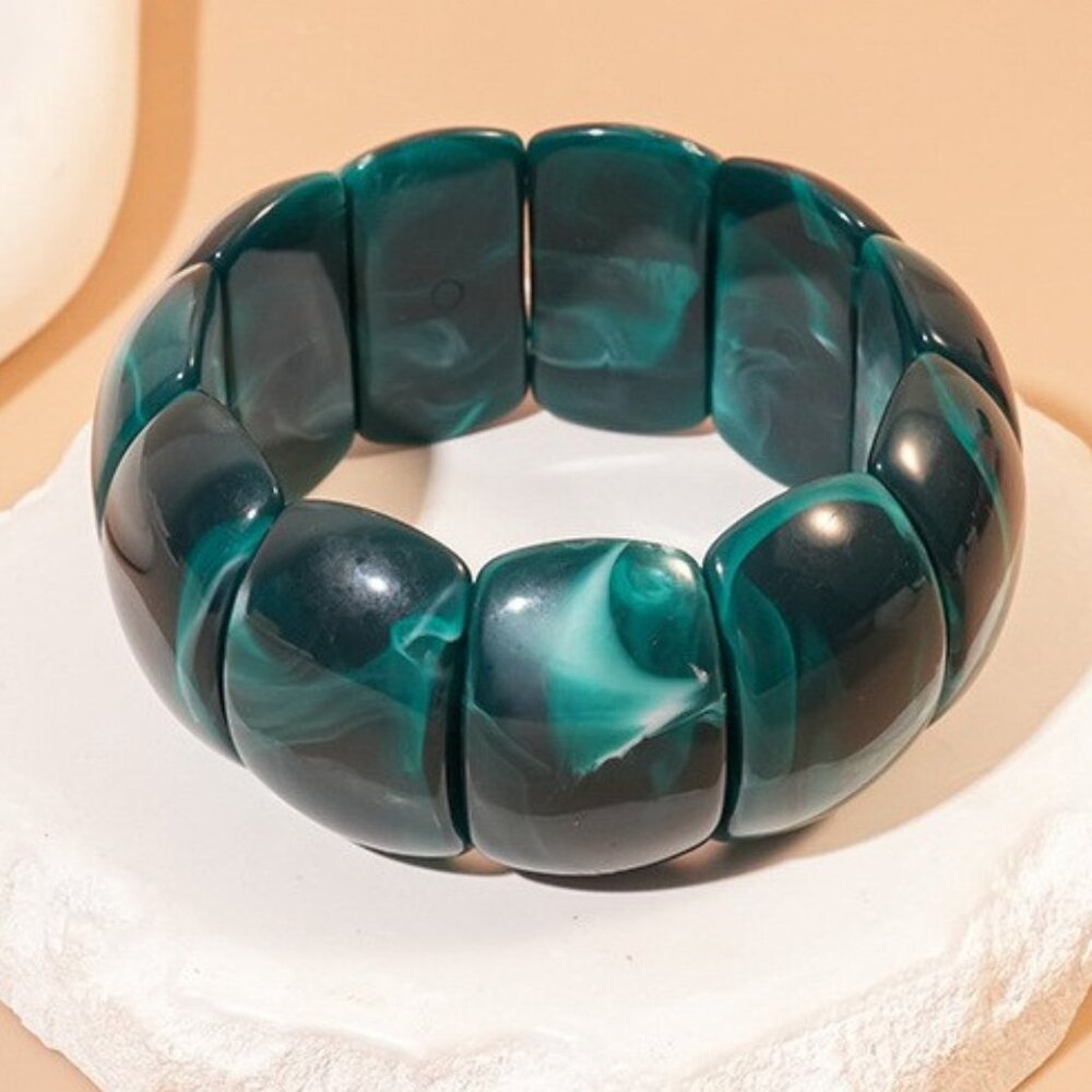 Teal-Color-block Acrylic Stretch Cord Bracelet